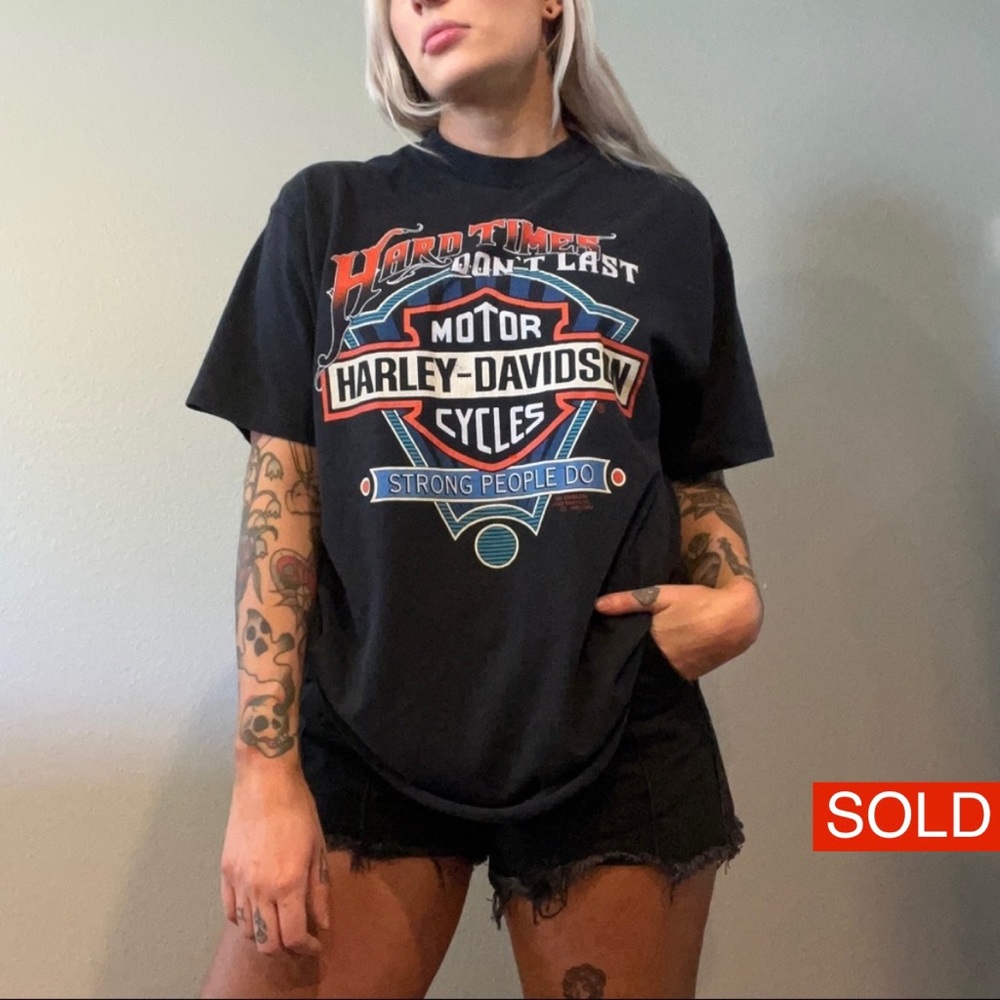 Vintage hard times Harley Davidson T-shirt - Picture 1 of 9